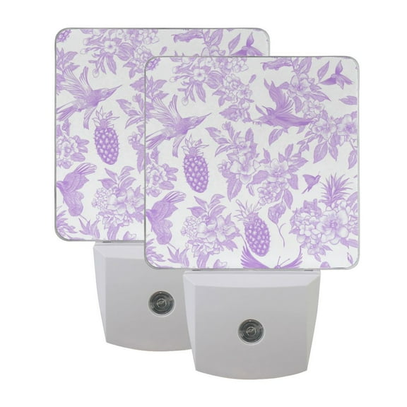 Night Light LED Dusk to Dawn Night Lamp Auto Sensor Plug-in Nightlight for Bedroom Bathroom Nursery Hallway Kitchen Lilac Floral Motifs, 2Pack