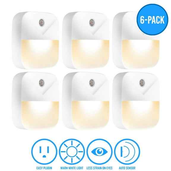 Night Light LED Night Lights Plug Into Wall - Super Smart Dusk to Dawn Sensor Activated, Automated On & Off, Used for Kitchen, Bathroom, Home Improvement, Bedroom (6-Pack)