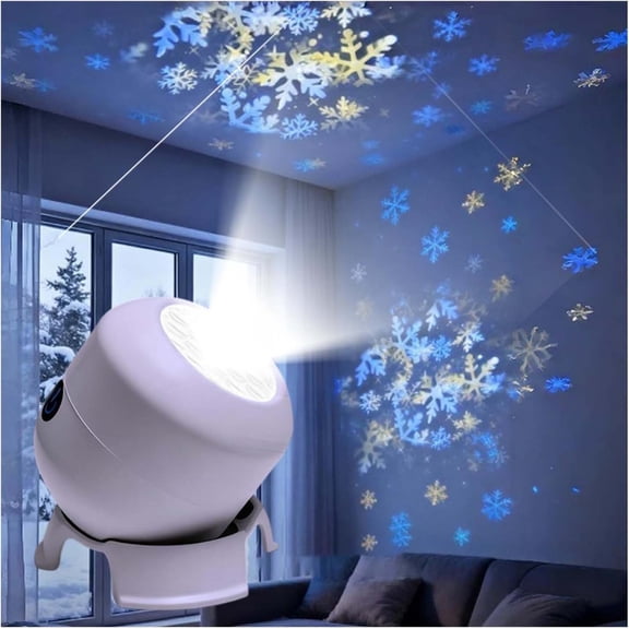 Night Light - LED Projector Lamp, Dynamic Rotating Snowflake Dolphin Patterns, Adjustable Brightness Ambient Lighting, USB Powered, Stable Base