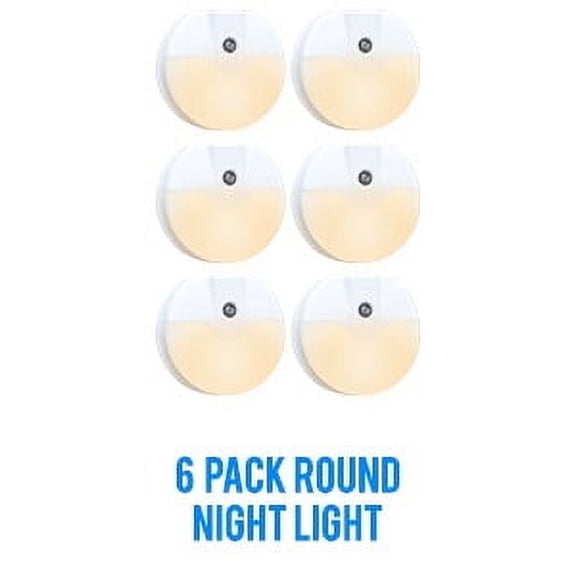 Night Light LED Round Night Lights Plug Into Wall - Dusk to Dawn Sensor Activated, Automated On & Off, Used for Kitchen, Bathroom, Home Improvement, Bedroom 6-Pack