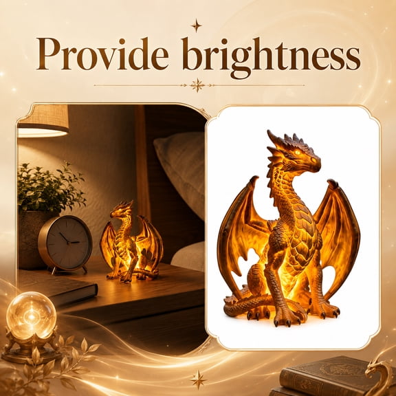 Night Light Lamp, Dragon Figurine, Coffee Table Decor for Living Room, Medieval Decorations, 6X4 Inch Warm Glow Led Accent Light for Side Table Placement