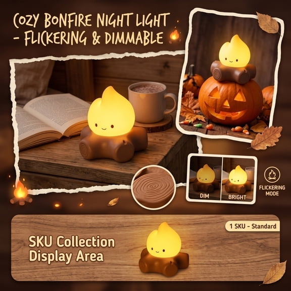 Night Light Lamp, Halloween Night Light, Cute Halloween Decor, Dimmable Night Light, Cute Room Decor, 4X4X4 Inch Campfire Style Silicone Lamp with Flickering Flame Mode, Soft Warm