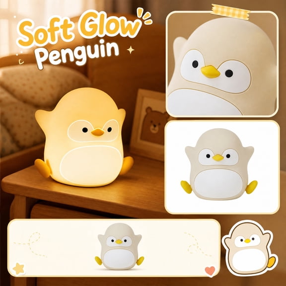 Night Light Lamp, Penguin Squeeze, Squeeze Night Light, Touch Night Light for Nursery, 4.5X4 Inch Cute Silicone Tap Bedside Ornament Gift, Usb Night Light with Soft Warm Glow, Usb
