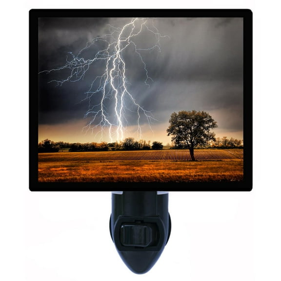 Night Light - Lightning Over Field. | Landscape Theme, Includes Free Switchable Insert, 4W Bulb, E12 Base