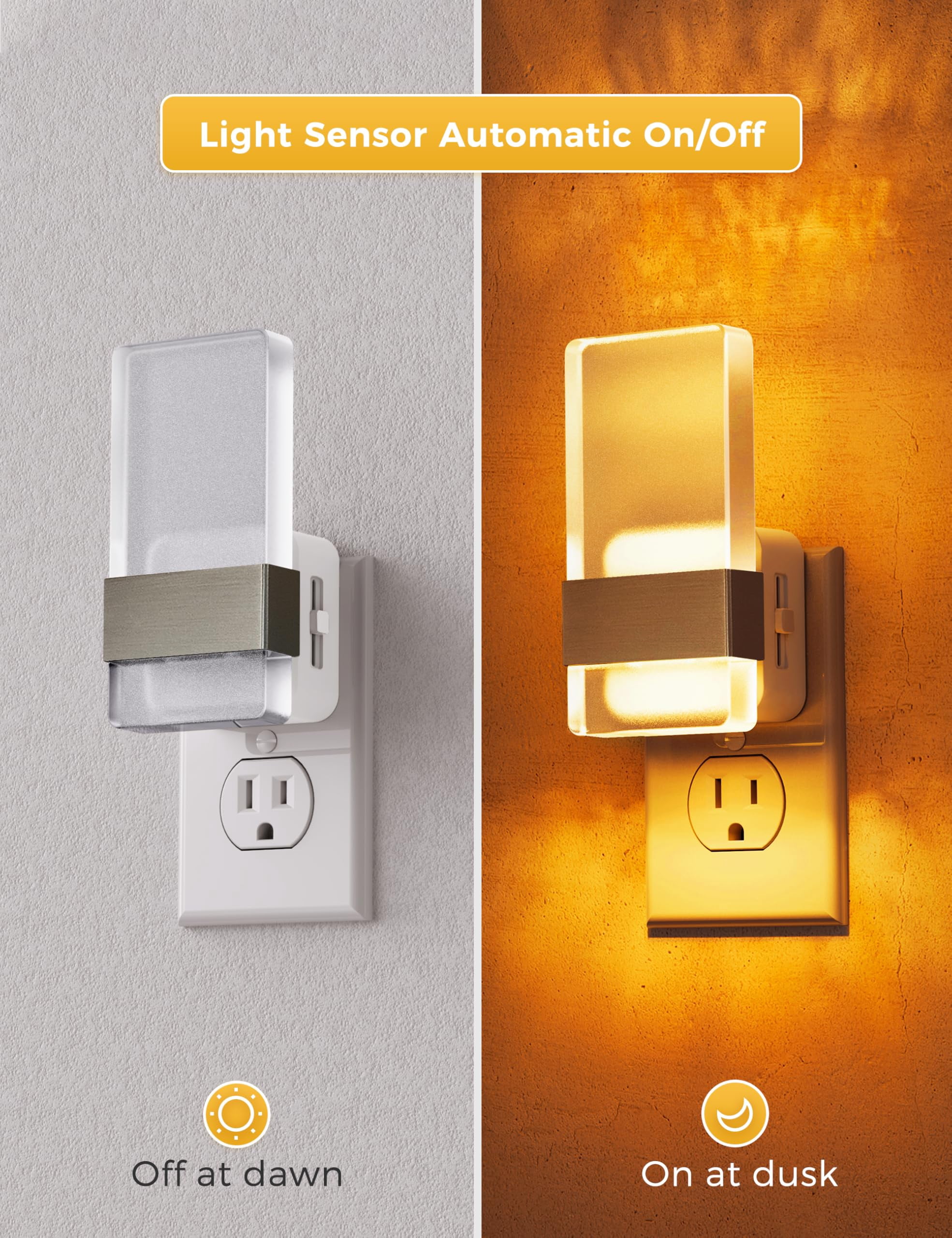 Night Light  Lights Plug Into Wall 2 Pack Dusk-to-dawn Sensor Decorative 0-100lm Dimmable Nightlights Sconce-style Nitelight For Bathroom Hallway