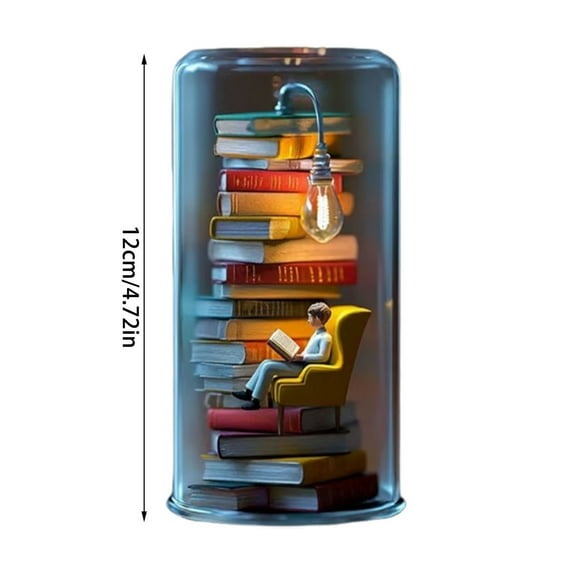 Night Light, Miniature Book Sculpture, LED Reading Light with Glass Cover and Warm Glow, Exquisite Home Decor for Living Room Bedroom Study Space