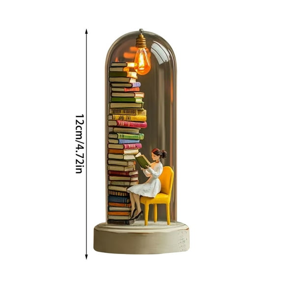 Night Light, Miniature Book Sculpture, LED Reading Light with Glass Cover and Warm Glow, Exquisite Home Decor for Living Room Bedroom Study Space