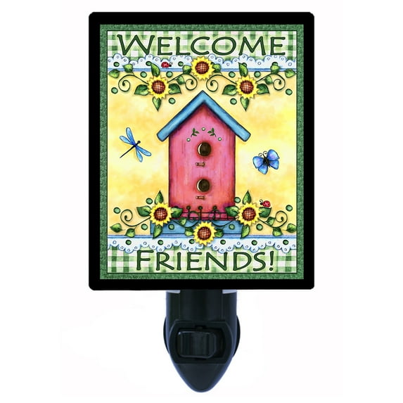 Night Light - Night Light Plus Extra Free Switchable Insert. 4 Watt Bulb, E12 Base. Welcome Friends Birdhouse.