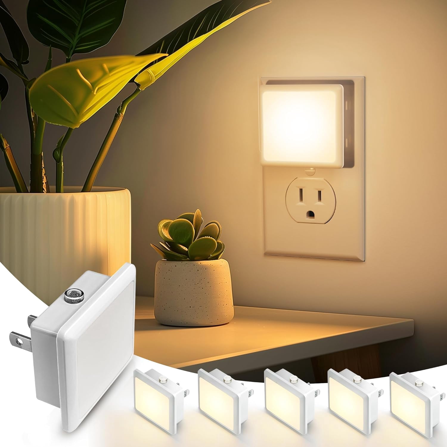 Night Light,Night Lights Plug into Wall, [6-Pack] Plug in Night Light, Dusk-to-Dawn Sensor, 3000K Soft White 0.3W Bright Nightlight Auto-On/Off for Adults Kids Bedroom Bathroom Hallway