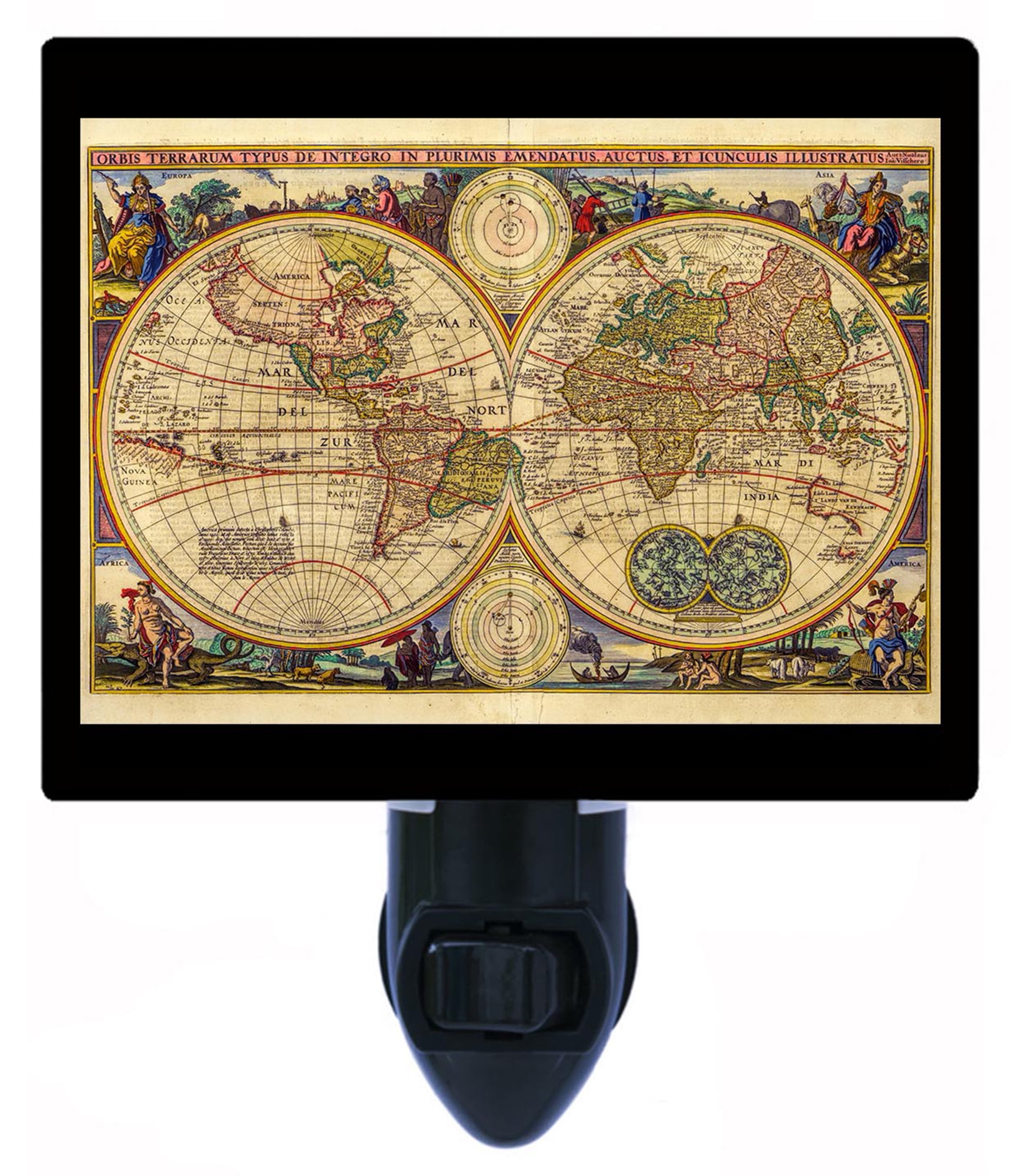 Night Light - Old World. | Old Map Theme, Includes Free Switchable Insert, 4W Bulb, E12 Base