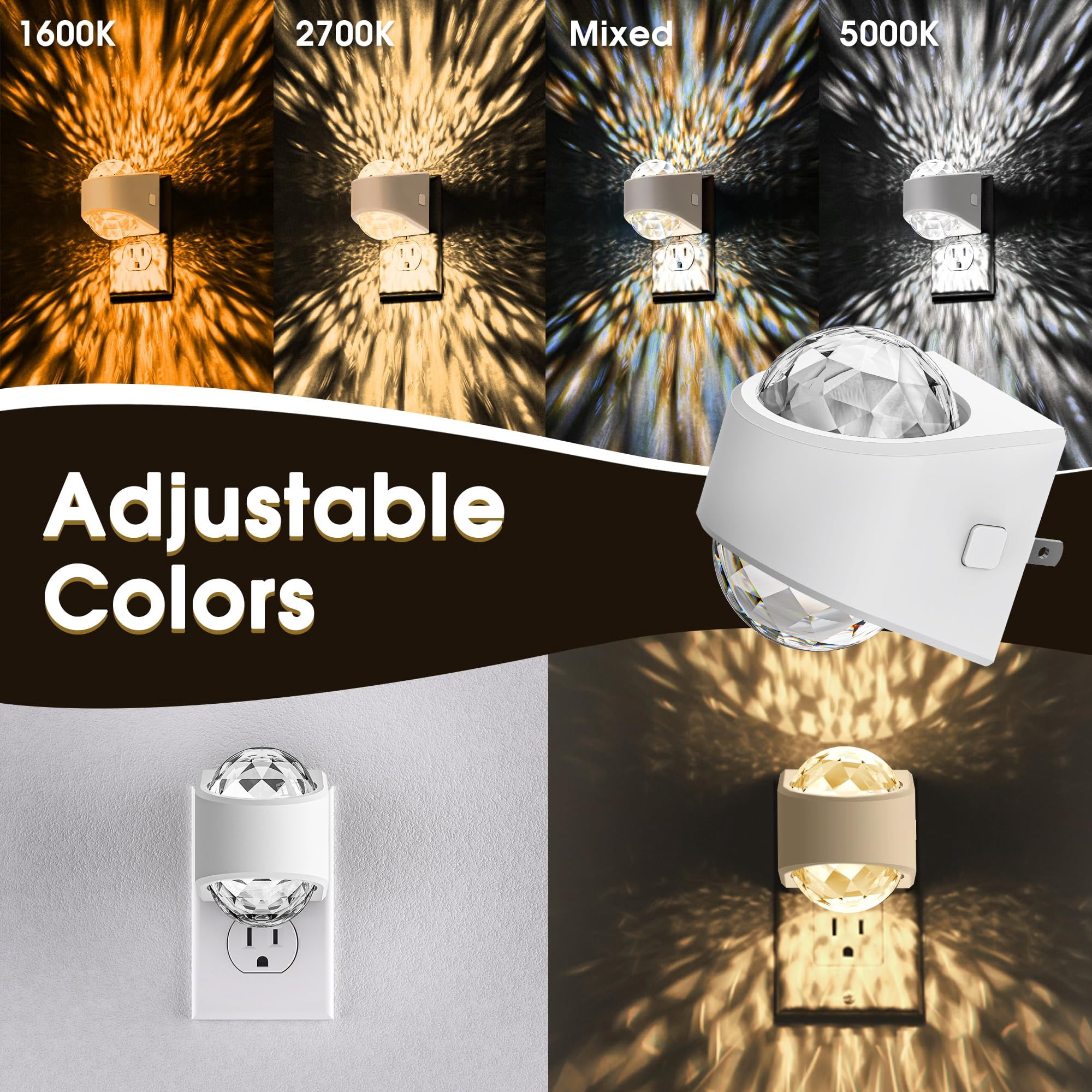 Night Light Plug Into Wall  Color Changing For 3cct Design Projector Nightlight Dusk To Dawn Sensor Bathroom Bedroom Gaming Room Decor Gift 2 Pack
