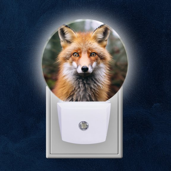 Night Light Plug into Wall,Dusk to Dawn Sensor Auto-On/Off for Bathroom, Hallway,Kids Room-Adorable Fox Captured In The Forest With Soft Natural Lighting