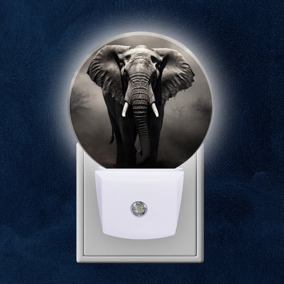 Night Light Plug into Wall,Dusk to Dawn Sensor Auto-On/Off for Bathroom, Hallway,Kids Room-Black And White Photograph Of Elephant Standing In The Misty African Savannah