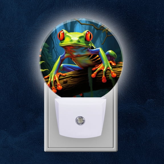 Night Light Plug into Wall,Dusk to Dawn Sensor Auto-On/Off for Bathroom, Hallway,Kids Room-Colorful Red-Eyed Tree Frog Sitting On Branch In The Jungle