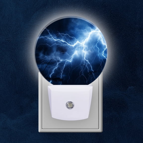 Night Light Plug into Wall,Dusk to Dawn Sensor Auto-On/Off for Bathroom, Hallway,Kids Room-Dramatic Night Sky With Dark Clouds And Blue Lightning Bolts