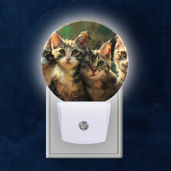 Night Light Plug into Wall,Dusk to Dawn Sensor Auto-On/Off for Bathroom, Hallway,Kids Room-Group Of Adorable Kittens With Large Expressive Eyes And Soft Fur