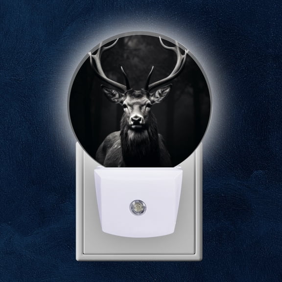 Night Light Plug into Wall,Dusk to Dawn Sensor Auto-On/Off for Bathroom, Hallway,Kids Room-Majestic Deer With Impressive Antlers Stands In The Dark Forest