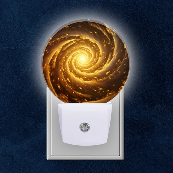 Night Light Plug into Wall,Dusk to Dawn Sensor Auto-On/Off for Bathroom, Hallway,Kids Room-Spiral Galaxy With Golden Light Set Against The Backdrop Of Space