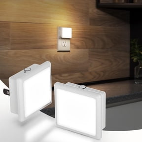 YANSUN 2-Pack Plug-In Night Lights, 0.3W Warm White 3000K, Square White Dusk-to-Dawn Sensor Night Light with US 2-Prong Plug for Bedroom, Hallway, Bathroom & Nursery