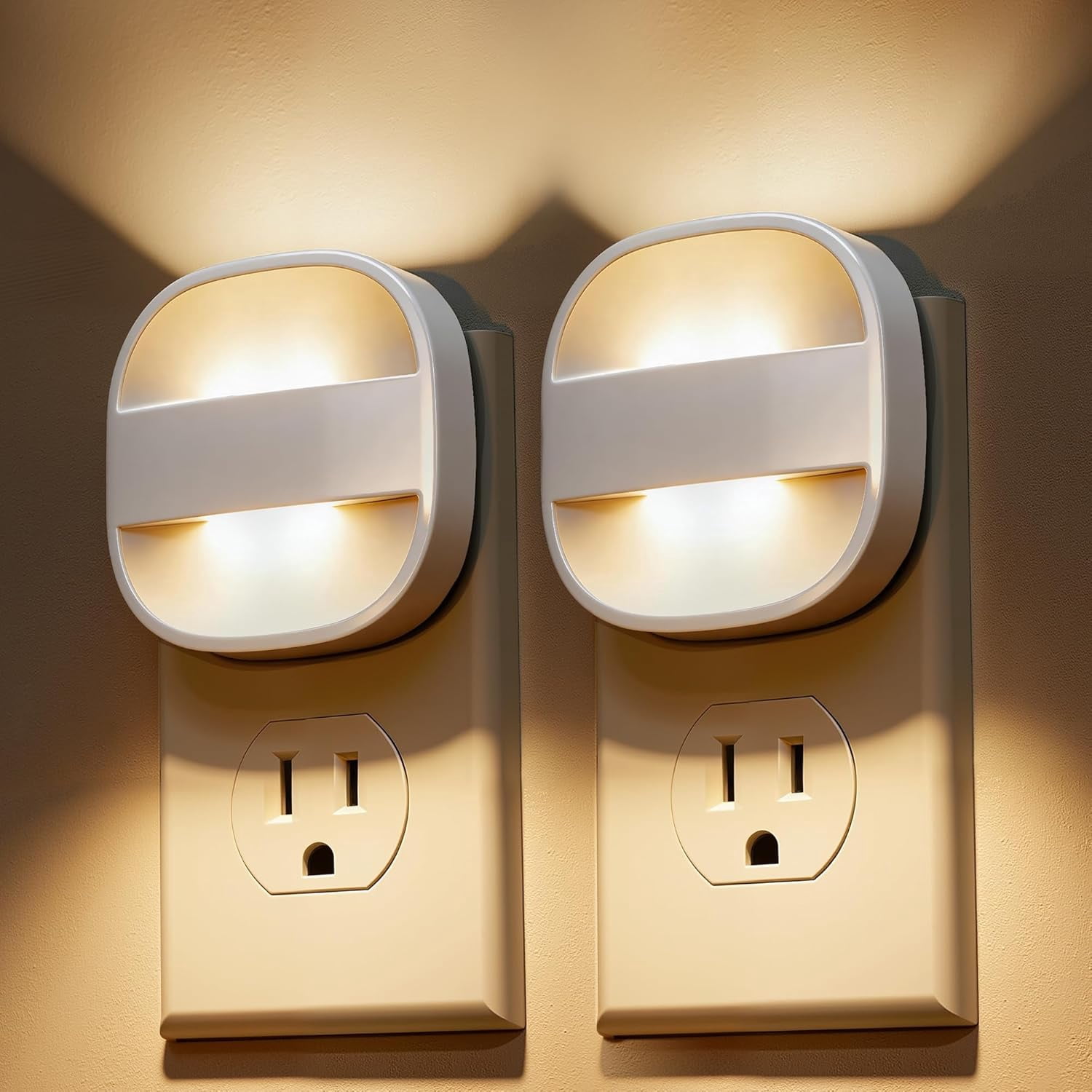Night Light Plug in, Foldable Night Lights Plug into Wall with Dusk to Dawn Sensor, 2 Brightness Level, Ideal Nightlight for Bathroom, Hallway, Kitchen, 3000K Soft White, 2 Pack