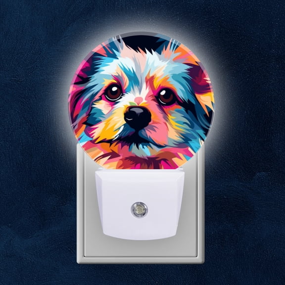 Night Light Plug into Wall,Dusk to Dawn Sensor Auto-On/Off for Bathroom, Hallway,Kids Room-Abstract Vector Illustration Of Yorkshire Terrier Dog Face