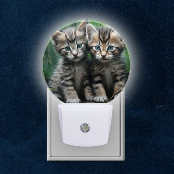 Night Light Plug into Wall,Dusk to Dawn Sensor Auto-On/Off for Bathroom, Hallway,Kids Room-Adorable Kittens With Gray And Black Stripes