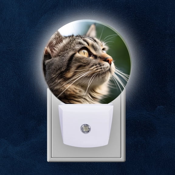 Night Light Plug into Wall,Dusk to Dawn Sensor Auto-On/Off for Bathroom, Hallway,Kids Room-Adorable Long-Haired Cat With Head Tilted To One Side