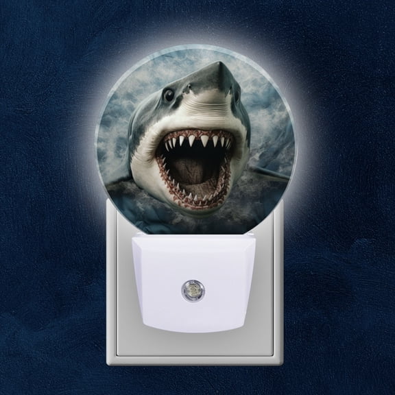 Night Light Plug into Wall,Dusk to Dawn Sensor Auto-On/Off for Bathroom, Hallway,Kids Room-Angry Shark With Mouth Open