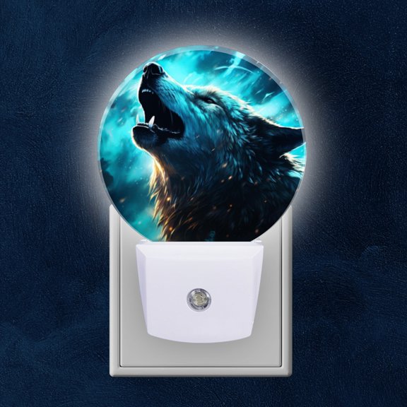Night Light Plug into Wall,Dusk to Dawn Sensor Auto-On/Off for Bathroom, Hallway,Kids Room-Angry Wolf Howling In The Night