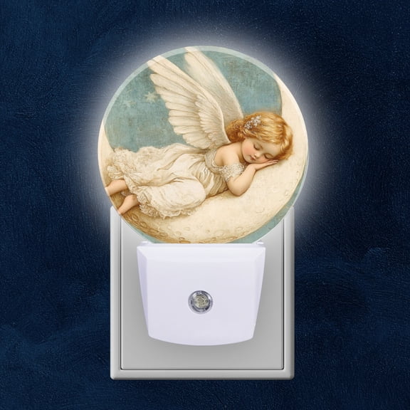 Night Light Plug into Wall,Dusk to Dawn Sensor Auto-On/Off for Bathroom, Hallway,Kids Room-Baby Angel Sleeping On The Moon And Surrounded By Stars 4