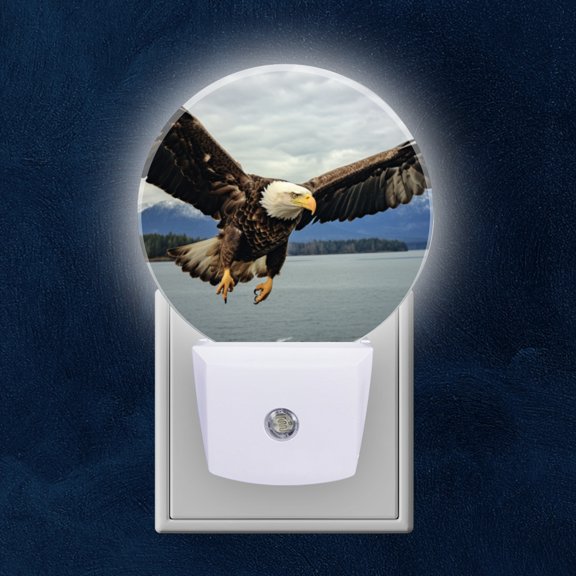 Night Light Plug into Wall,Dusk to Dawn Sensor Auto-On/Off for Bathroom, Hallway,Kids Room-Bald Eagle Soaring Over Lake In Alaska