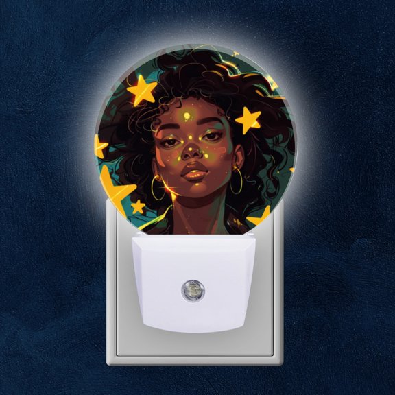 Night Light Plug into Wall,Dusk to Dawn Sensor Auto-On/Off for Bathroom, Hallway,Kids Room-Beautiful African American Woman With Black Hair