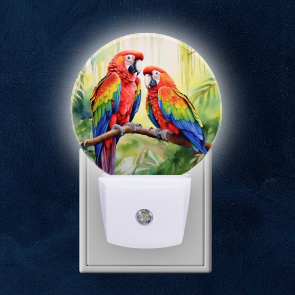 Night Light Plug into Wall,Dusk to Dawn Sensor Auto-On/Off for Bathroom, Hallway,Kids Room-Beautiful Parrots In The Rainforest