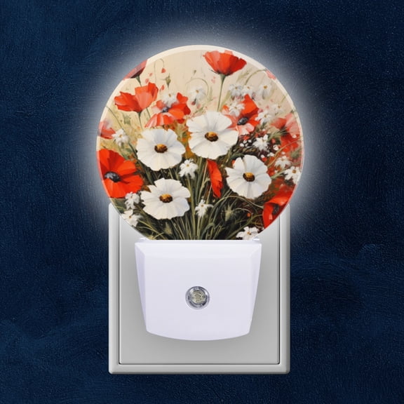 Night Light Plug into Wall,Dusk to Dawn Sensor Auto-On/Off for Bathroom, Hallway,Kids Room-Bouquet Of Red Poppies And White Daisies
