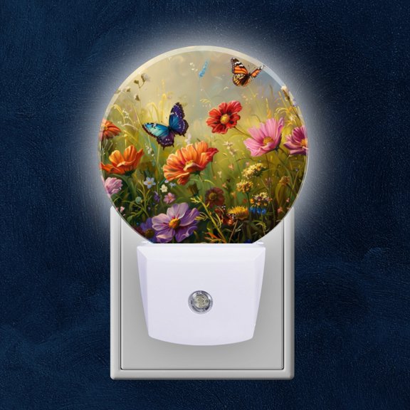 Night Light Plug into Wall,Dusk to Dawn Sensor Auto-On/Off for Bathroom, Hallway,Kids Room-Butterflies Dance Amidst The Blooming Petals
