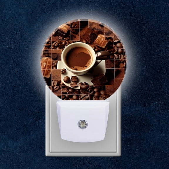 Night Light Plug into Wall,Dusk to Dawn Sensor Auto-On/Off for Bathroom, Hallway,Kids Room-Coffee And Chocolate-Themed Mosaic Background