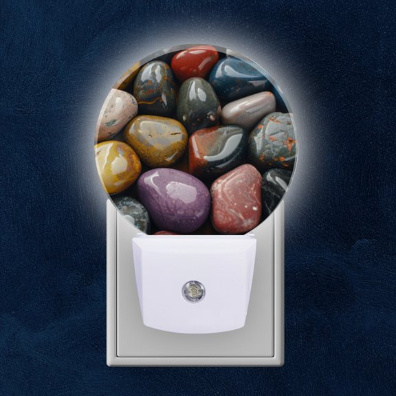 Night Light Plug into Wall,Dusk to Dawn Sensor Auto-On/Off for Bathroom, Hallway,Kids Room-Colorful Assortment Of Smooth Pebbles