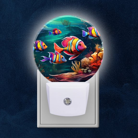 Night Light Plug into Wall,Dusk to Dawn Sensor Auto-On/Off for Bathroom, Hallway,Kids Room-Colorful Fish Swimming In The Ocean