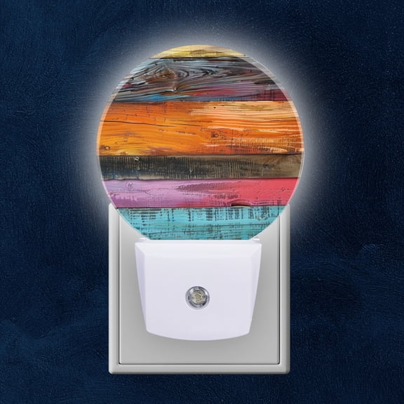 Night Light Plug into Wall,Dusk to Dawn Sensor Auto-On/Off for Bathroom, Hallway,Kids Room-Colorful Wooden Wall With Different Textures And Colors