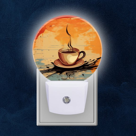 Night Light Plug into Wall,Dusk to Dawn Sensor Auto-On/Off for Bathroom, Hallway,Kids Room-Cup Of Steaming Coffee On Abstract Background