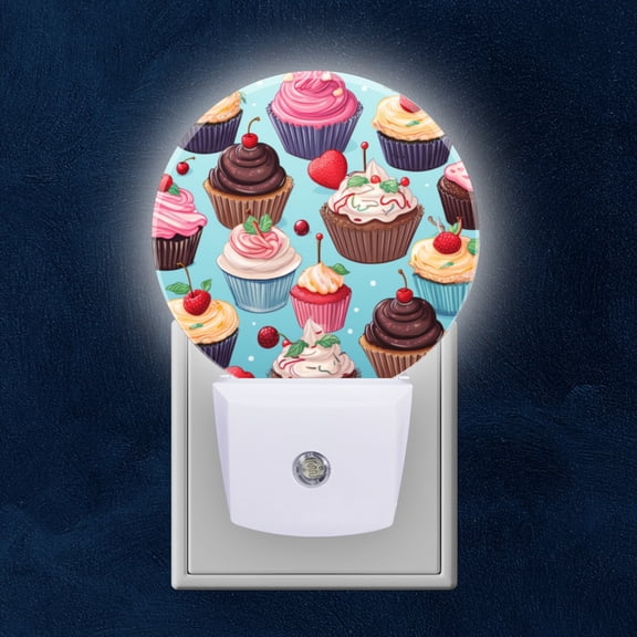 Night Light Plug into Wall,Dusk to Dawn Sensor Auto-On/Off for Bathroom, Hallway,Kids Room-Cupcake Pattern