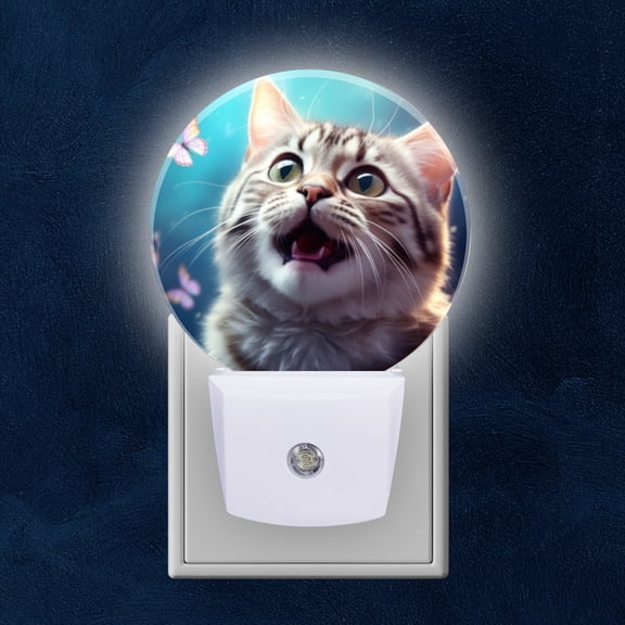 Night Light Plug into Wall,Dusk to Dawn Sensor Auto-On/Off for Bathroom, Hallway,Kids Room-Cute American Shorthair Cat