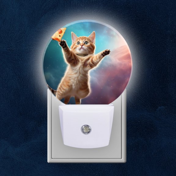 Night Light Plug into Wall,Dusk to Dawn Sensor Auto-On/Off for Bathroom, Hallway,Kids Room-Cute Cat Floating In Space With Open Paw