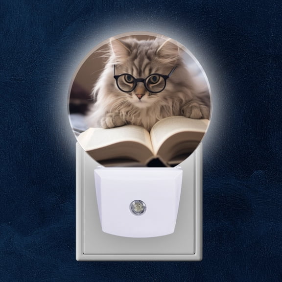 Night Light Plug into Wall,Dusk to Dawn Sensor Auto-On/Off for Bathroom, Hallway,Kids Room-Cute Cat Kitten Reading Book
