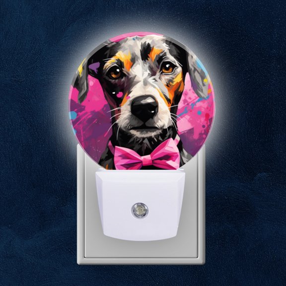 Night Light Plug into Wall,Dusk to Dawn Sensor Auto-On/Off for Bathroom, Hallway,Kids Room-Cute Doberman Pinscher Dog With Pink Bow Tie