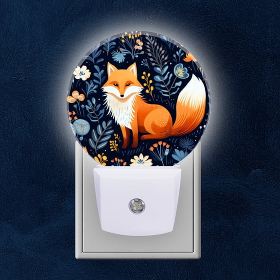 Night Light Plug into Wall,Dusk to Dawn Sensor Auto-On/Off for Bathroom, Hallway,Kids Room-Cute Fox In The Forest With Flat Style