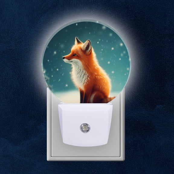Night Light Plug into Wall,Dusk to Dawn Sensor Auto-On/Off for Bathroom, Hallway,Kids Room-Cute Fox Sitting In The Snow