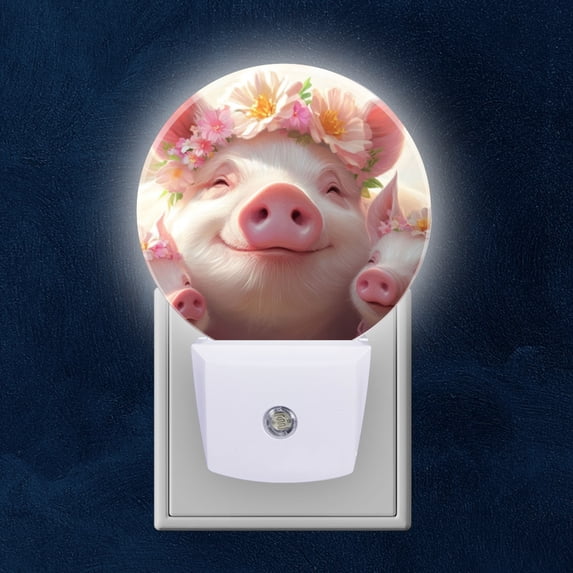 Night Light Plug into Wall,Dusk to Dawn Sensor Auto-On/Off for Bathroom, Hallway,Kids Room-Cute Pig With Two Adorable Baby Pigs