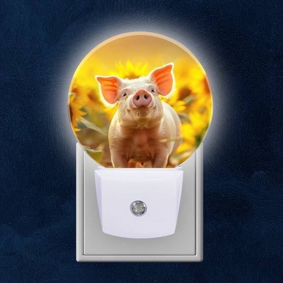 Night Light Plug into Wall,Dusk to Dawn Sensor Auto-On/Off for Bathroom, Hallway,Kids Room-Cute Piglet Standing In Sunflower Field