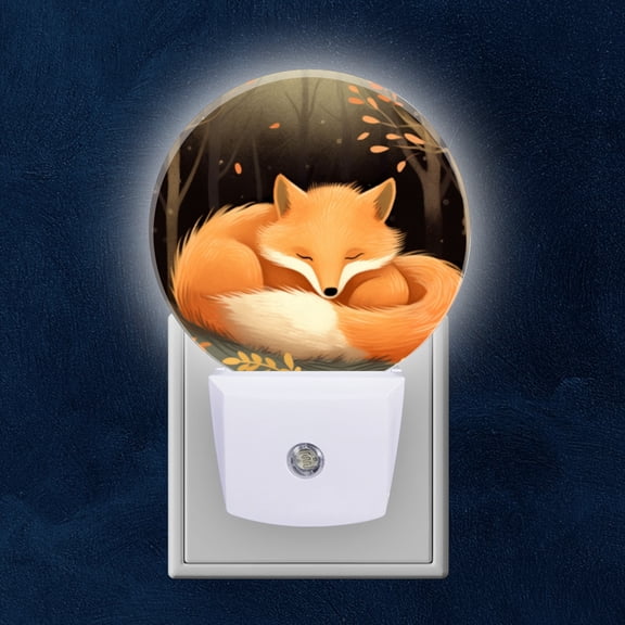 Night Light Plug into Wall,Dusk to Dawn Sensor Auto-On/Off for Bathroom, Hallway,Kids Room-Cute Red Fox Sleeping In The Forest Beautiful Drawing